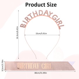 Grevosea Birthday Sash and Crown for Women, Glitter Birthday Girl Sash Birthday Tiara Rhinestone Headband Birthday Crown Happy Birthday Decorations for Her Birthday Party Supplies (Rose Gold)