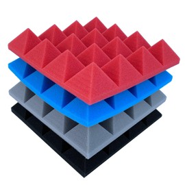 Tiudium 24Pcs 25X25X5Cm Studio Acoustic Soundproof Foam Pyramid Noise Insulation Sound Absorption Treatment Panels Black