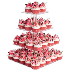 YestBuy 4 Tier Premium Cupcake Stand/Holder for Pastry, Acrylic Cupcake Tower Display Cady Bar Party Décor (4.7" between 2 layers)…