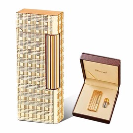 Classic Butane Lighter Metal Side Slide Lgnition Refillable Soft Flame Lighter for Women and Men Collection, Butane is Not Included (Gold B)