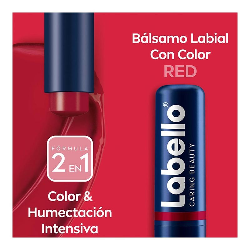 Bálsamo Labial LABELLO Caring Beauty Red Color Intenso y Cuidado