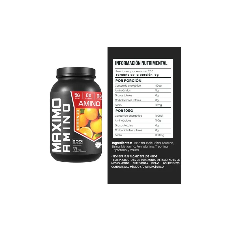 Aminoácidos Maximo 1 Kg 200 Servicios Varios Sabores
