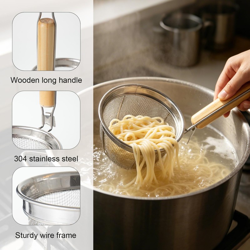 6 Pcs Stainless Steel Pasta Strainer Basket,5.5x5.5x13.7 inches Noodle Strainer