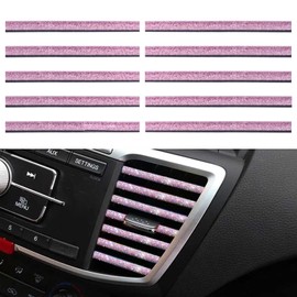 10PCS Youzzei Car Air Vent Outlet Trim Strips, Sparkling DIY Air Conditioner Vent Outlet Trim Interior Decoration Strips, PVC Car Interior Moulding Trim for All Straight of Auto Interior(Pink)