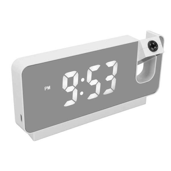 Alarm Clocks for Bedrooms, Projection Digital Alarm Clock on Ceiling Wall with Time, Date and Temperature Display, 180° Wide Angle Projection, Snooze Usb Powered Mirror Alarm Clock (White)