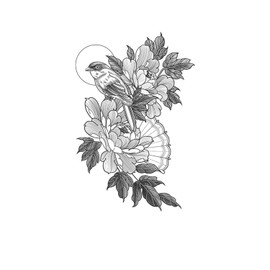 kobench Temporary Tattoos,Bird Two Flowers - K46 Design,Waterproof,Easy-to-Apply,Long Lasting 1-2 Weeks, Plant-Based,Flower Tattoos