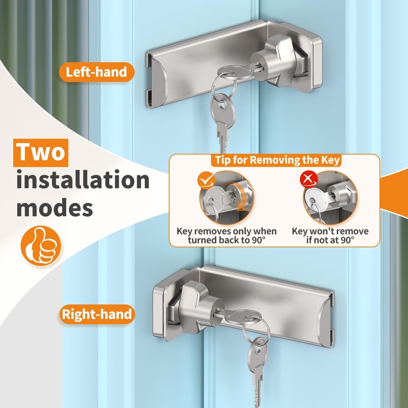 StickNGo 90 Degree Sliding Door Lock, Security Right Angle Hasp