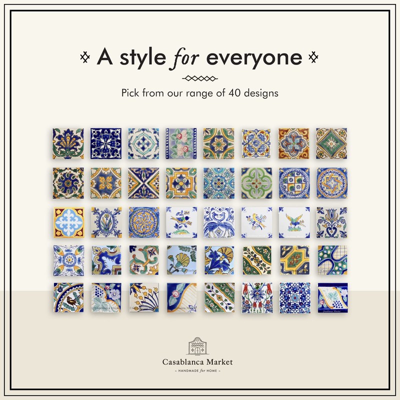 Casablanca Market MT039 Mediterranean Ceramic Asphahan Decorative Tile, Blue