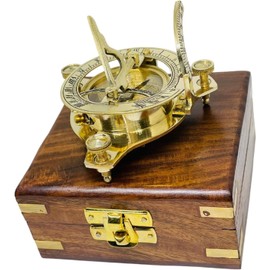 3" Brass Compass,Sundial Maritime Nautical Vintage Antique Nautical Sundial Compass,Brass Compass With Wooden Box