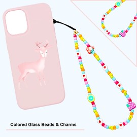 Taouzi Beaded Phone Lanyard Wrist Strap Face Beaded Phone Charms Fruit Star Pearl Rainbow Color Beaded Lanyards for Women 6PCS