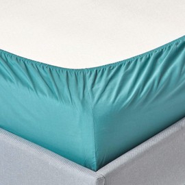 HOMESCAPES Teal Extra Deep Fitted Sheet (18”) Single 200 TC 400 Thread Count Equivalent Pure Egyptian Cotton Bed Sheet with Fully Elasticated Skirt