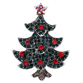 Clearine Women's Vintage Inspired Crystal Merry Christmas Tree Brooch Pin Multicoloured Silver Tone, Crystal