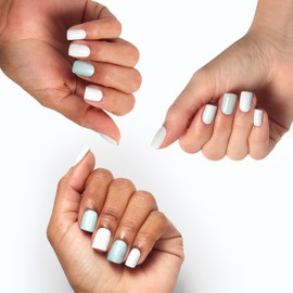 OPI OPI On Point All Ice on Alpine Snow | Short Round White & Accent Blue Nail Art Press On Nails | With Nail Glue | Long Lasting, Reusable, Non-damaging