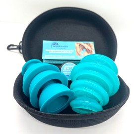 Dual Style Silicone Massage Cupping Therapy Set with All Natural Balm, Mixed 4 or 6 Packs with case (6 Pack, Clear Teal Glide Cups)