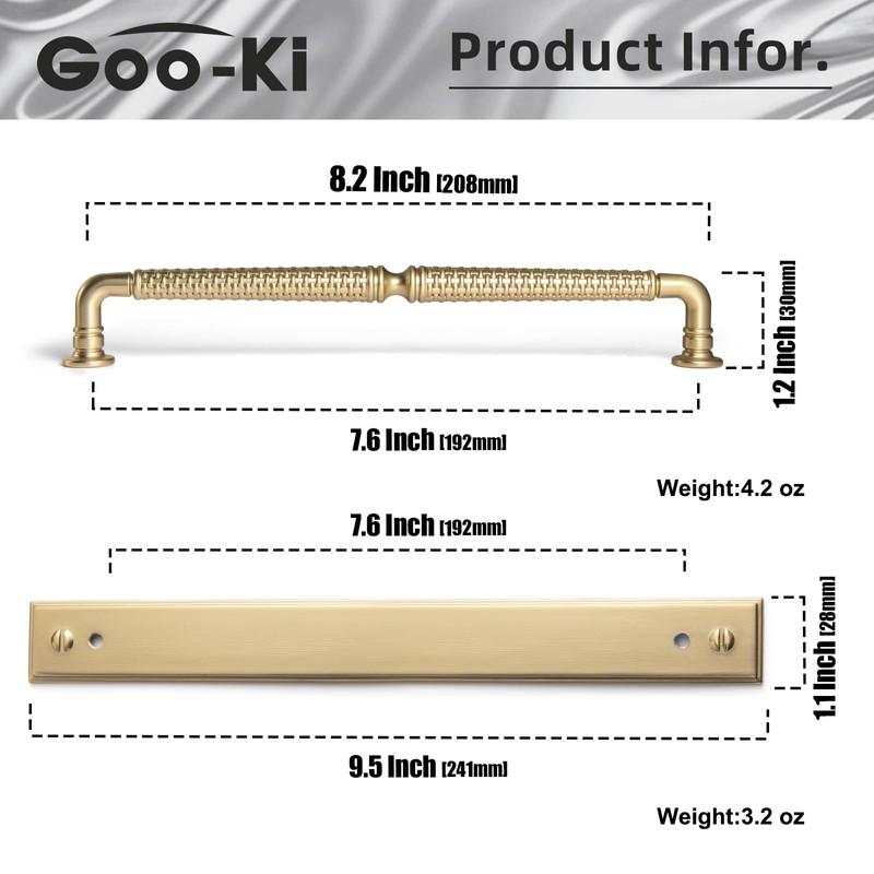 Goo-Ki 7.56" c-c Champagne Bronze Cabinet Drawer Pulls with Backplate/Base