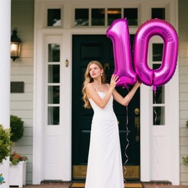 40 Inch Large 10 Balloon Numbers Rose Purple Big Foil Number Balloons Giant Helium Happy Birthday Party Decorations for Man and Women, Huge Mylar Anniversary Party Supplies