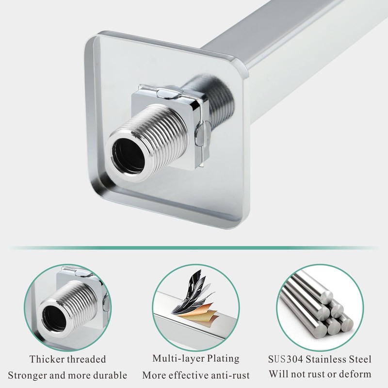 Voolan Shower Arm with Flange, Ceiling Mounted Fixed Shower Pipe,