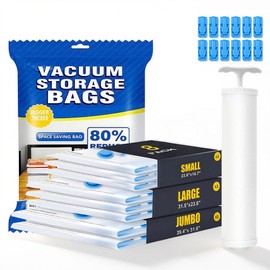 8 Piezas Bolsas de Almacenamiento Al Vacío, Bolsas de Vacío con Bomba Manual, Bolsas de Compresión para Ahorrar Espacio, Bolsas Reutilizables para... 