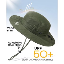 FURTALK Sun Hats for Men Women Packable Wide Brim Summer UV Protection Fishing Hat UPF 50+ Adjustable Chin Strap Bucket Hat Outdoor Green
