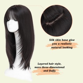 YKHJH Hair Topper,360° 3D Hair Toppers for Women with Thinning,7"X 8" Large Base 22 Inch Long Layered Synthetic Hair with Bangs for Daily Use (Dark Brown)