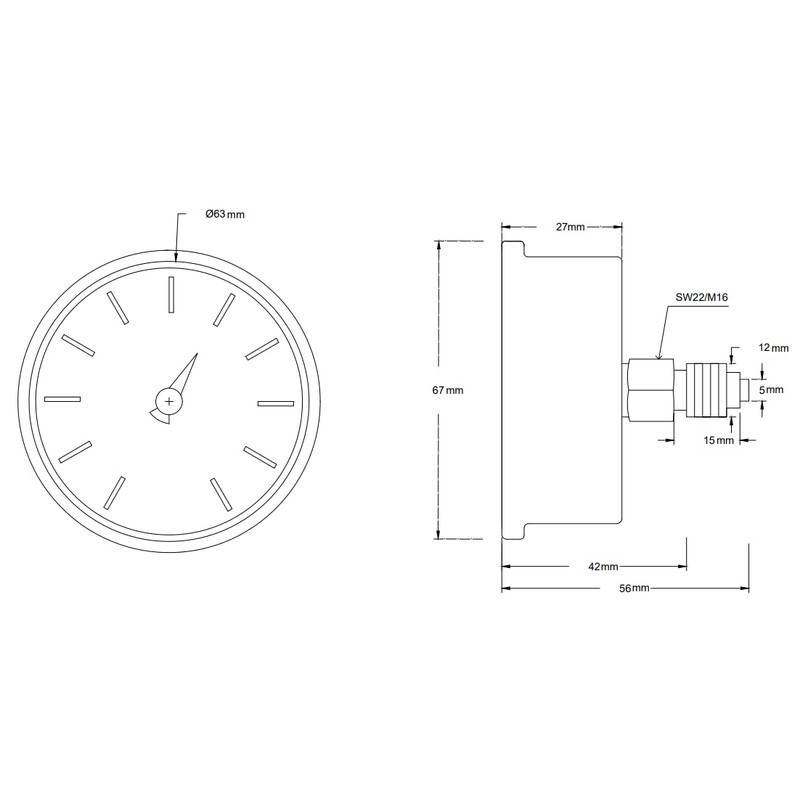 Hansfelds 0-40bar Pressure Gauge Liquid Filled 1/4'' BSP Back Mount