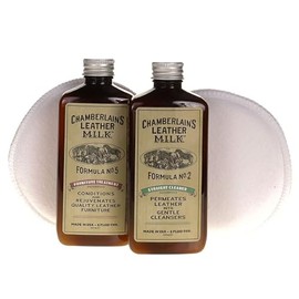 Leather Milk Leather Furniture Cleaner & Conditioner Kit (2 Bottle Furniture Care Set) - Straight Cleaner No. 2 + Furniture Treatment No. 5 - All Natural, Non-Toxic. Made in USA. W/ 2 Restoration Pads