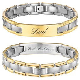Willis Judd Mens Two Tone Titanium DAD Bracelet Engraved Best Dad Ever with Gift Box & Link Removal Tool