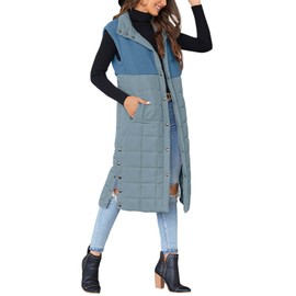 UMEKO Women's Long Puffer Vest Fleece Jacket Winter Button Down Sleeveless Coats