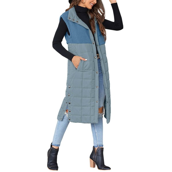 UMEKO Women's Long Puffer Vest Fleece Jacket Winter Button Down