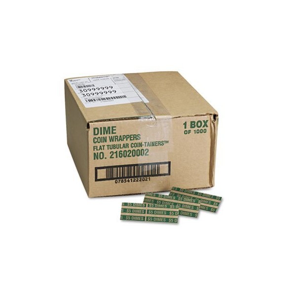Flat Coin Wrappers, Dimes, 5, 1000 Wrappers/Box