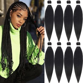 Braiding Hair Pre Stretched 26 Inches Natural Easy Twist Braids EZ Braiding Hair 8 Packs/Lot Hot Water Setting Professional Synthetic Fiber Yaki Texture for Crochet Braiding Hair Extensions (8pcs,#1b)