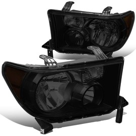 Auto Dynasty Headlights Assembly Compatible with 2007-2017 Toyota Tundra Sequoia, Driver and Passenger Side Halogen Headlamps Replacement, TO2502171 TO2503171, Black Housing Smoked Lens Amber Corner