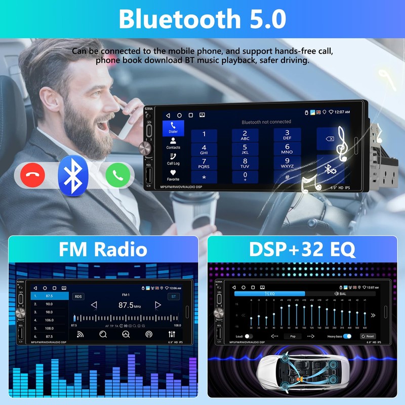 Motorsi Android 13 Single DIN car Stereo 6.9 Inch HD