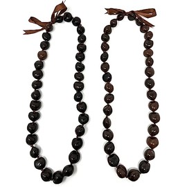 Utama Hawaiian Kukui Nut Lei Necklace - Adjustable 32 Inch - Great for Graduation & Parties (Brown)