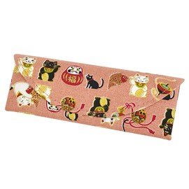 [LamPlanning] Poitto Glasses Case Hard Case Glasses Compact Lightweight Magnetic Lightweight Durable Gift Daifuku Cat, Pink