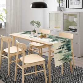 Forest Table Runners Foggy Forest Mountains Landscape for Indoor Outdoor Party Dinner Festival Rustic Farmhouse Holiday Home Kitchen Dining Room, 13x36in