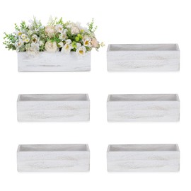 NUPTIO Flower Box Rectangle Centerpieces: 6 Pcs 11.8" Long Wood Vase Boxes Small Rustic Washed White Centerpiece Box for Wedding Tables Fall Decor