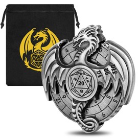 DND Wheel Dice Spiner, Fingertip Gyro, 7-in-1 Dragon Metal D&D Dice, DND Starter Set, Dragon Roulette Dice Spinner, DND Gifts with Dragon Logo Gift Bag, Role Playing Board Game Accessories, Silver