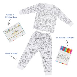Colorable Pajamas for Kids with Markers - DIY Hand Painted Coloring Pajama Set - Kids PJs Coloring Kit Perfect for Pajama Party (Mermaid Design) Size 6
