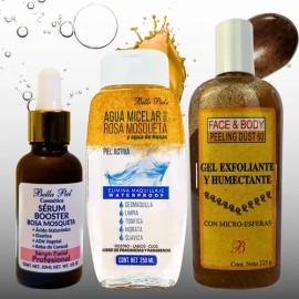 Kit Skincare Agua Micelar  Gel Exfoliante  Sérum Booster                                                                                              