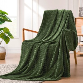 Excervent Soft Flannel Fleece Throw Blanket (50x70 inches, Dark Green) Lightweight Olive Green Blankets Chevron Pattern for Sofa, Couch, Bed - Fluffy Warm Cozy Decorative