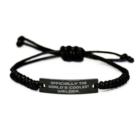Nice Welder Gifts, Officially the World's Coolest Welder, Fun Black Rope Bracelet For Men Women, Engraved Bracelet From Friends, Best welder gifts for men, Best welder gifts for women, Best welder