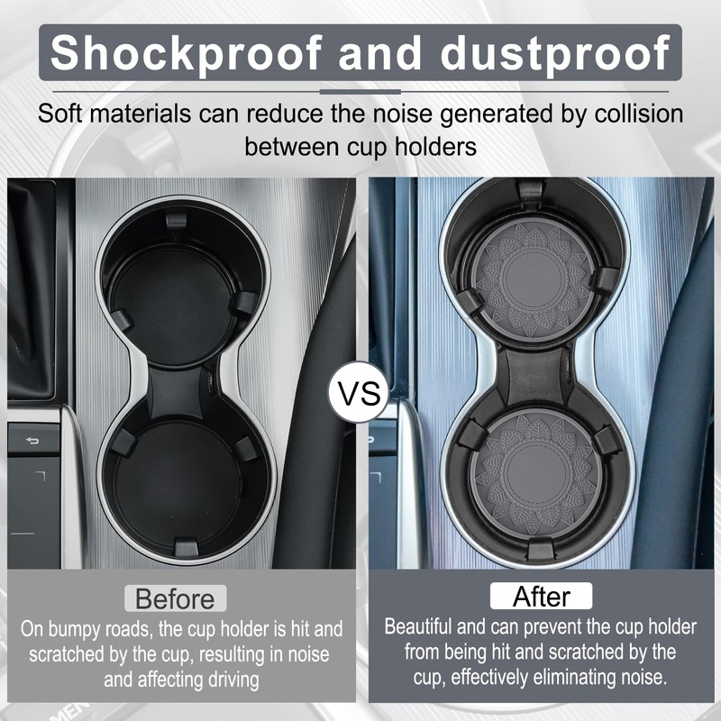 SINGARO Car Cup Holder Coaster, 4PCS Silicone Cup Holders Embedded