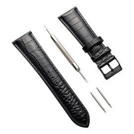 JMW TOKYO Watch Belt, Lug Width 0.9 inches (22 mm), Genuine Leather Replacement Strap, Watch Band, Black Buckle, Tool, Spring Bar, Box Included, Men's, Men's, Square-shaped Model, Genuine Strap, Band,