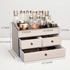 KINGFOM 2 Tier Leather Makeup Organizer with 3 Drawers, Cosmetic