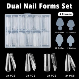 96 Pieces Dual Nail Forms Set 4 Shapes Nail Extension Nail Gel Shapes 12 Size Nail Tips Dual Tips Nails Set with Dual-Ended Nail Brush Nail Tips Clip Nail File for Polygel Tips
