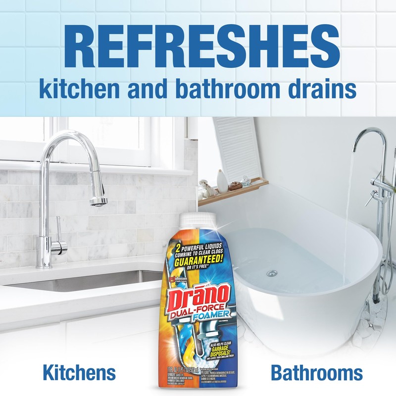 Drano Dual-Force Foamer Drain Clog Remover and Cleaner for Shower
