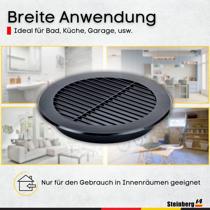 Steinberg14 Black Ventilation Grille 150 mm - Plastic Exhaust Grille