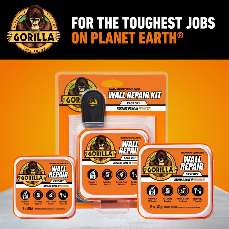 Gorilla Wall Repair Kit Featuring Gorilla Heavy Duty Wall Repair