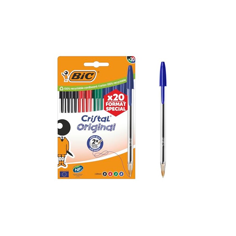 BIC Cristal Original Ballpoint Pen Medium Point (1.00mm) - Assorted